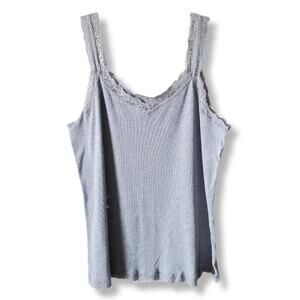 Women Y2K Gray Ribbed Lace Trim Cami Tank Top Plus Size 3X Stretch Layering